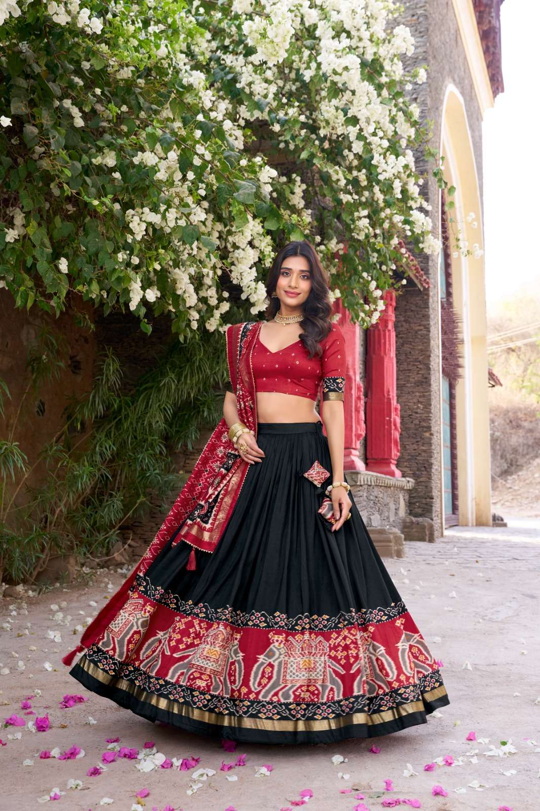 SKY GLOW TASSAR SILK FABRIC LEHENGA TWIRLING IN TRADITION SH...