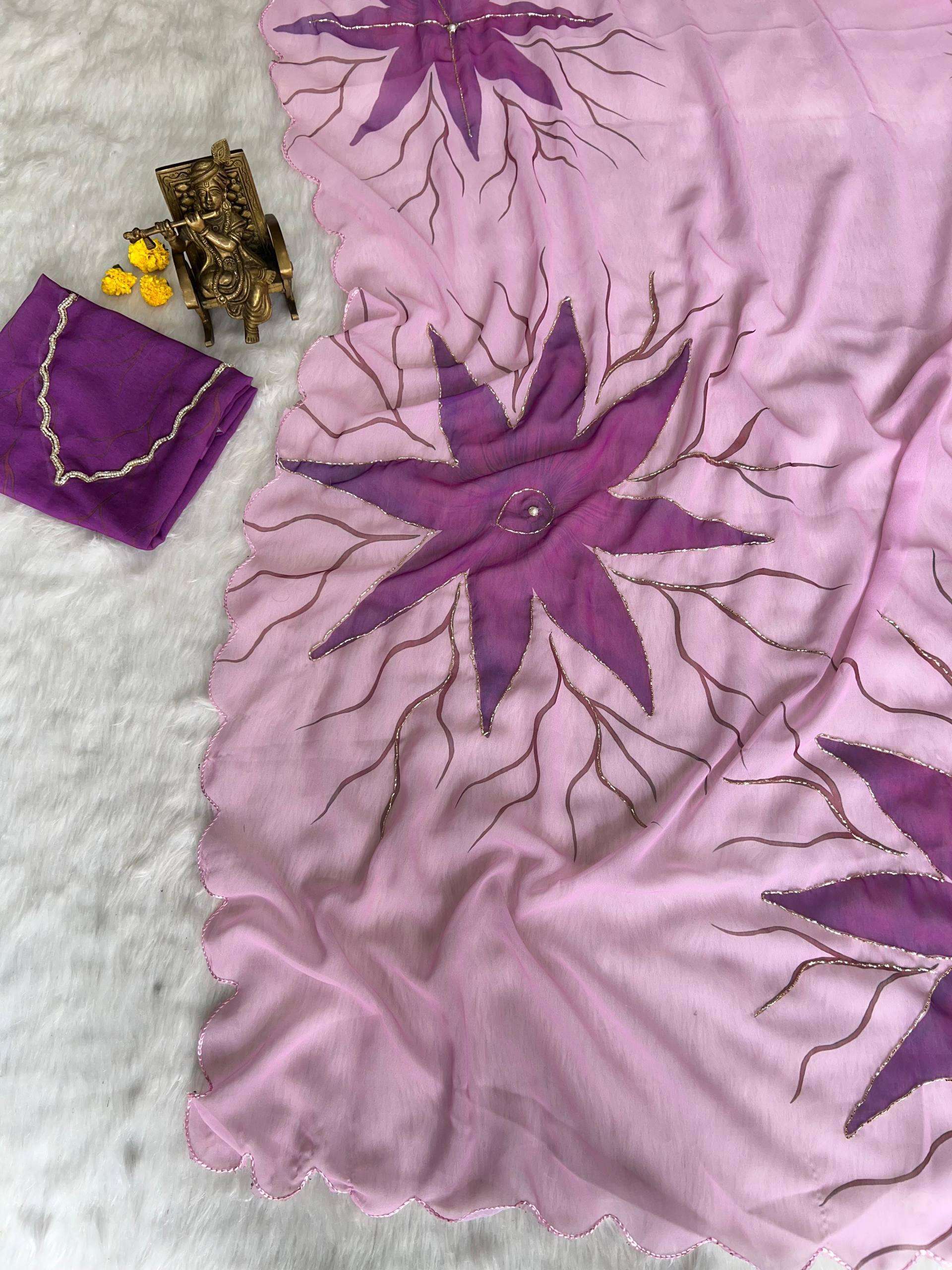 SOFT AND BEAUTIFUL GEORGTTE FABRIC HANDMADE KHATLI WORK ON R...