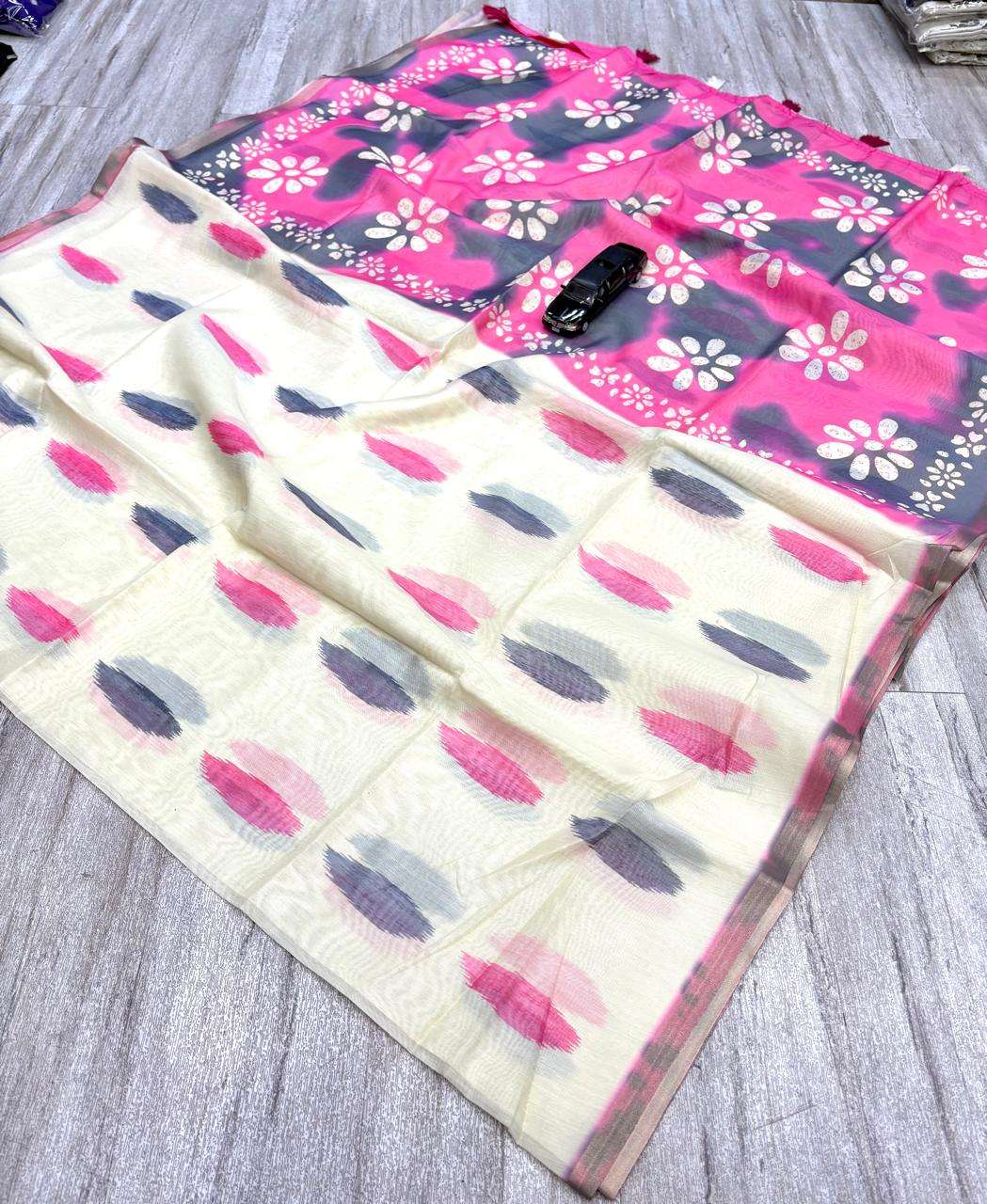 Soft and pure Chanderi Slub Cotton fabric with fancy and blo...