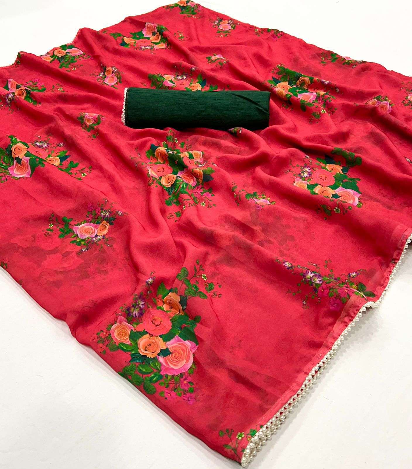   Soft and pure Georgette Fabric With Floral Print And Fancy...