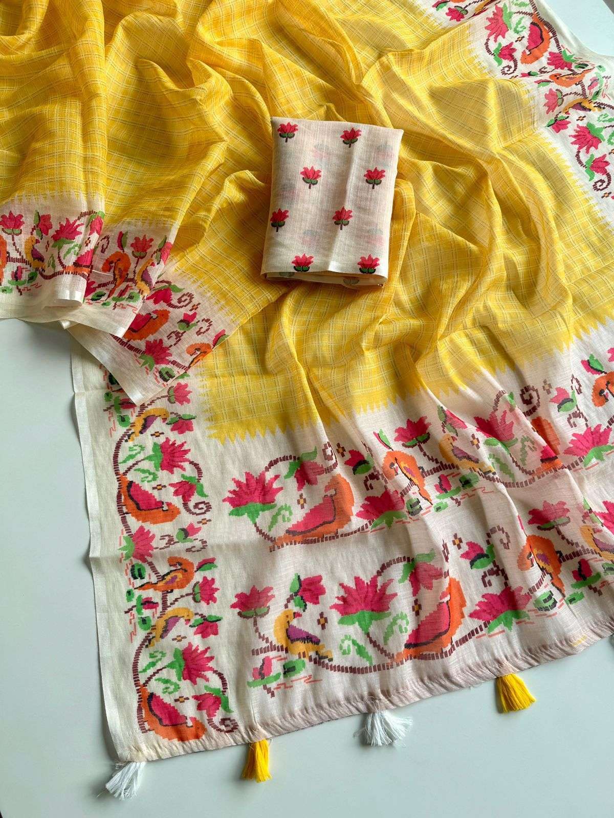 Soft and pure Linen Fabric And Beautiful Chex And Kalmkari P...