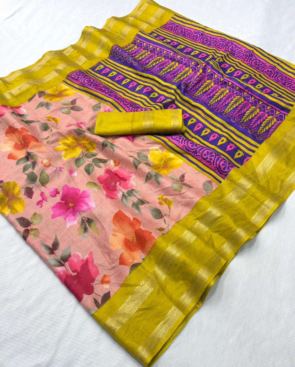 soft and smooth crush chinon silk fabric regular wear saree ...