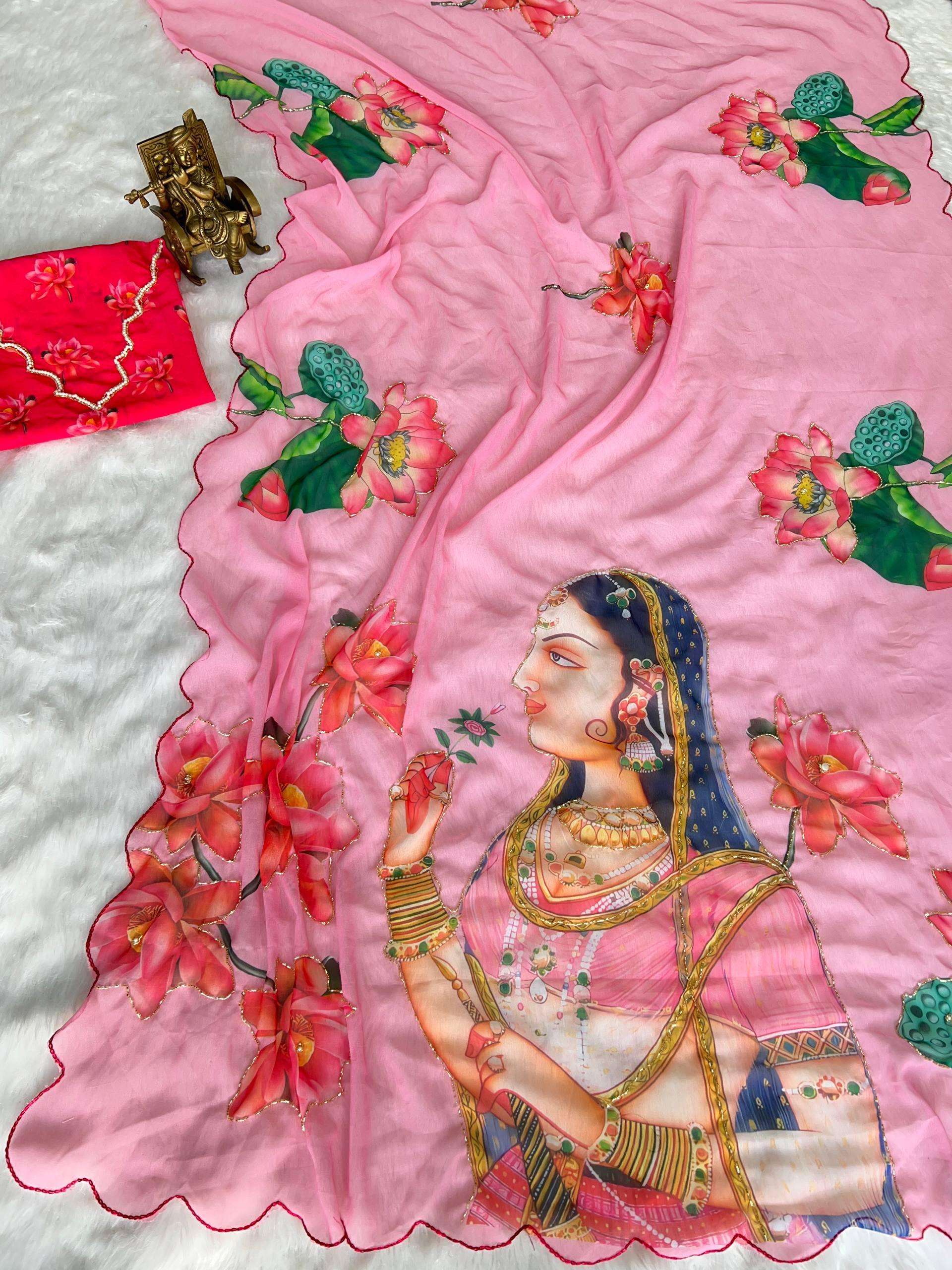 Soft pure Georgette beautiful handmade handwork on saree reg...