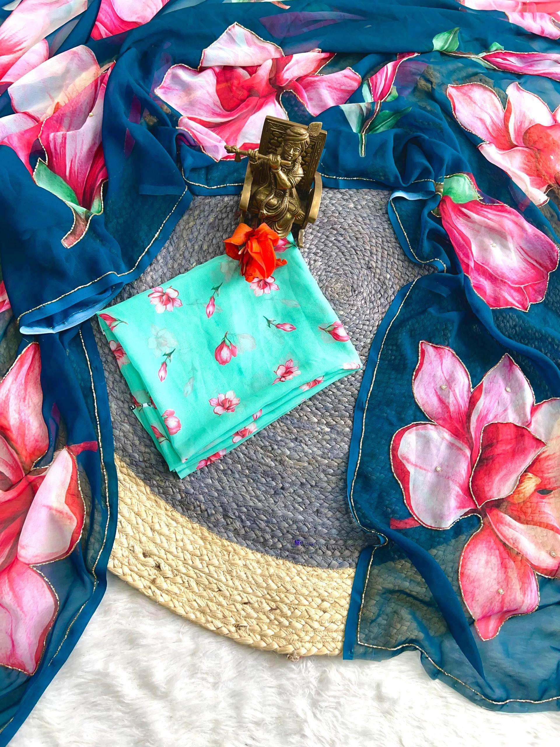 Soft pure Georgette fabric with handmade quality regular wea...