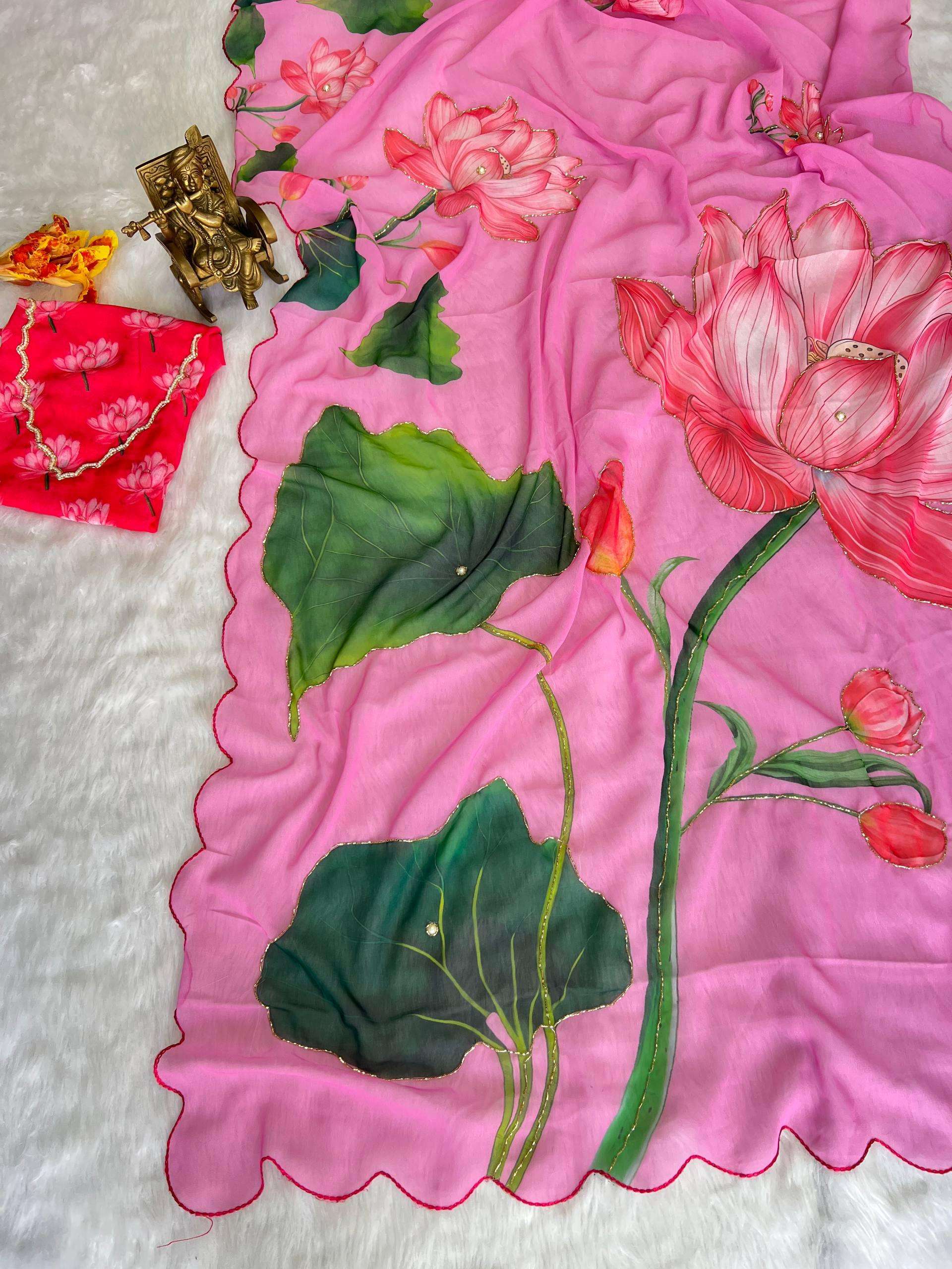 soft pure Georgette handmade fabric with floral design regul...