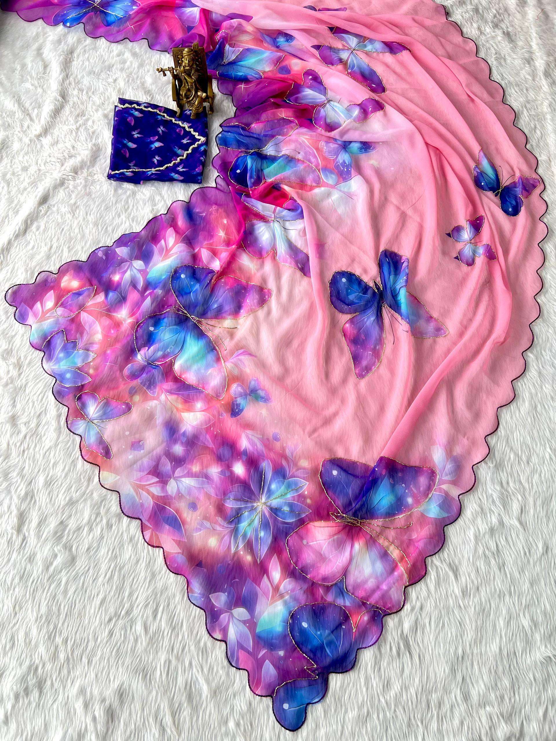 Soft pure Georgette handwork handmade fabric regular wear sa...