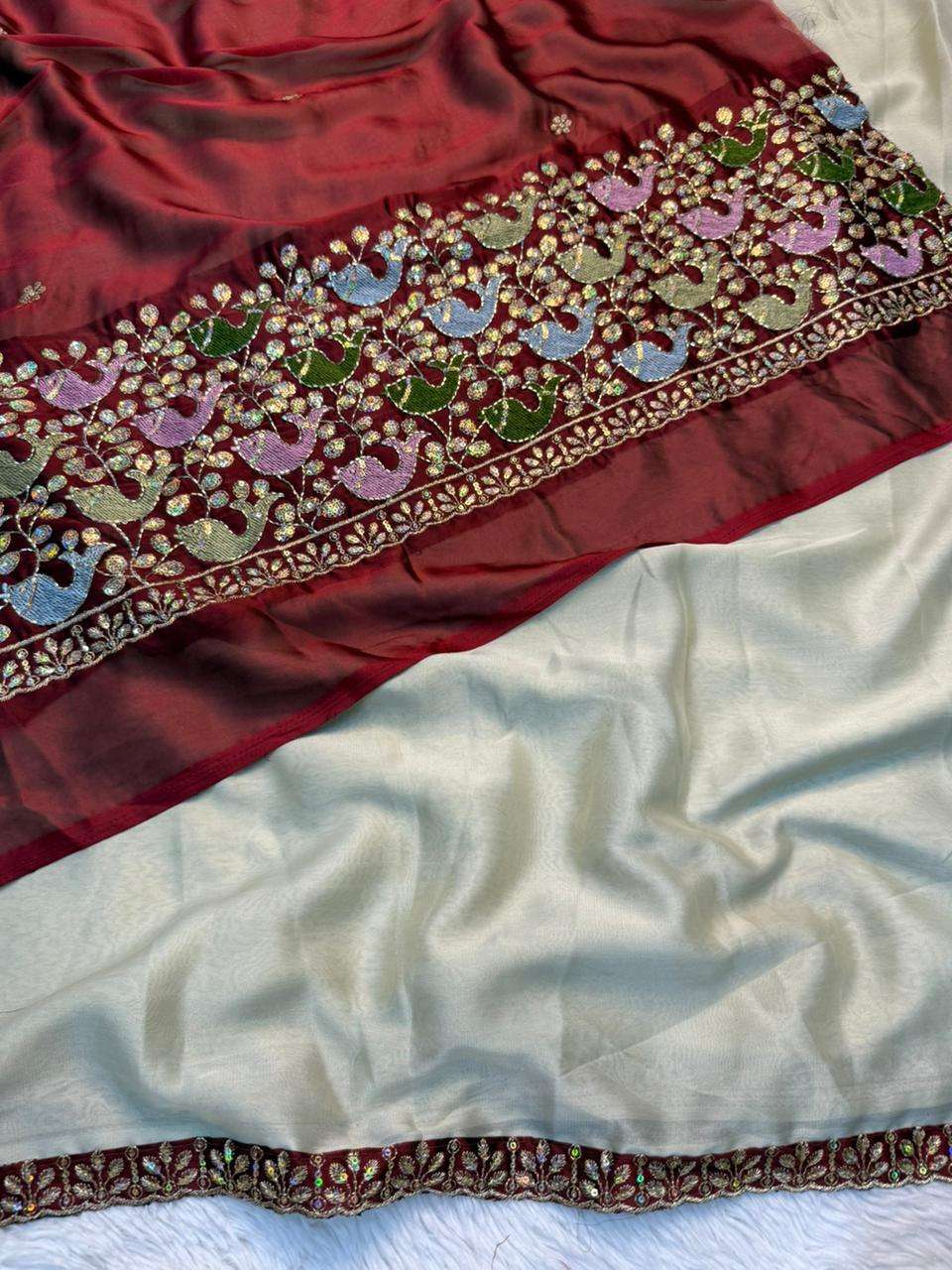 Soft Rangoli Silk Fabric With Embroidery Work and Sequinsbid...