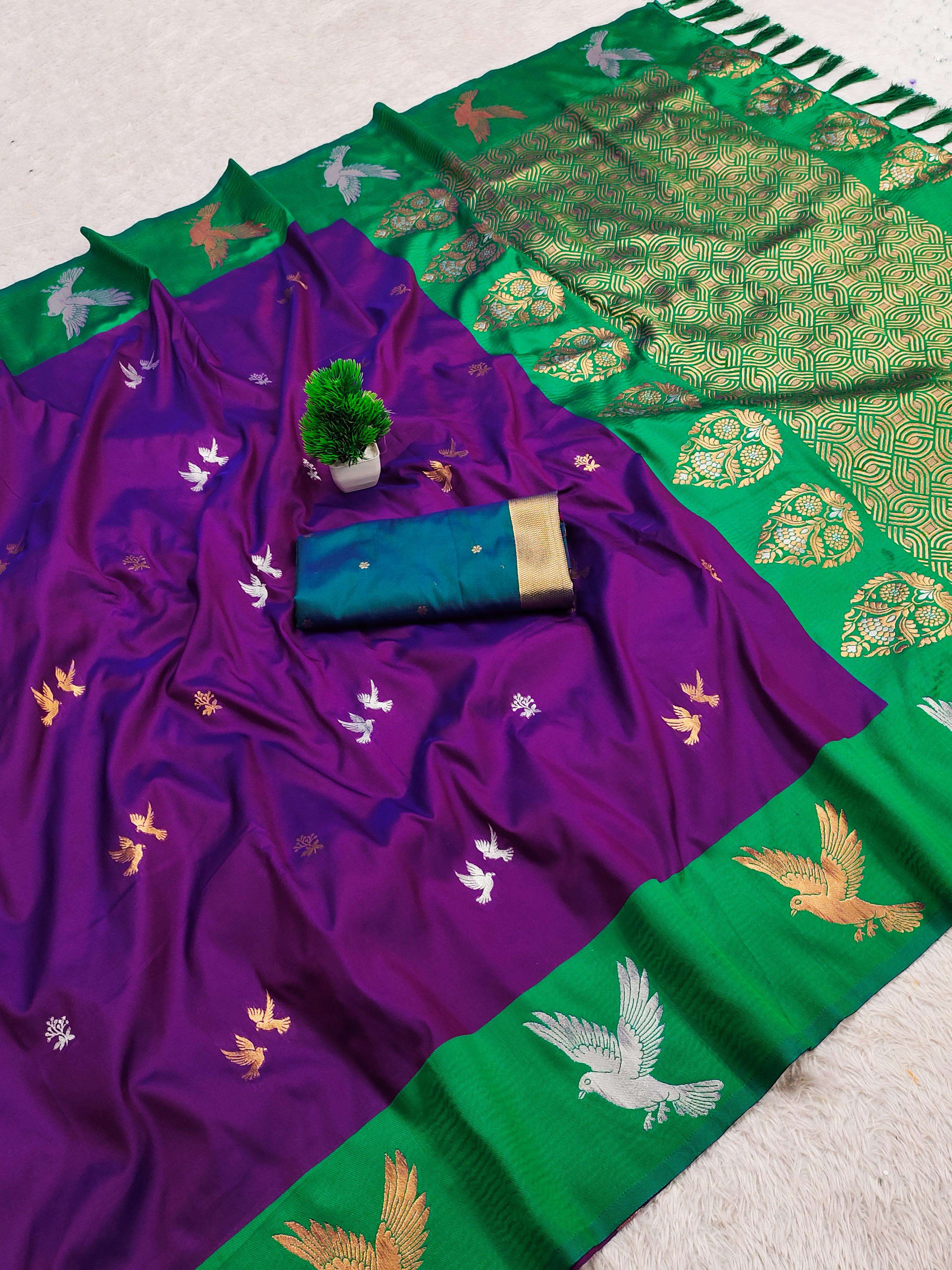 sonpari Soft Premium silk fabric with Aari Work has a soft s...