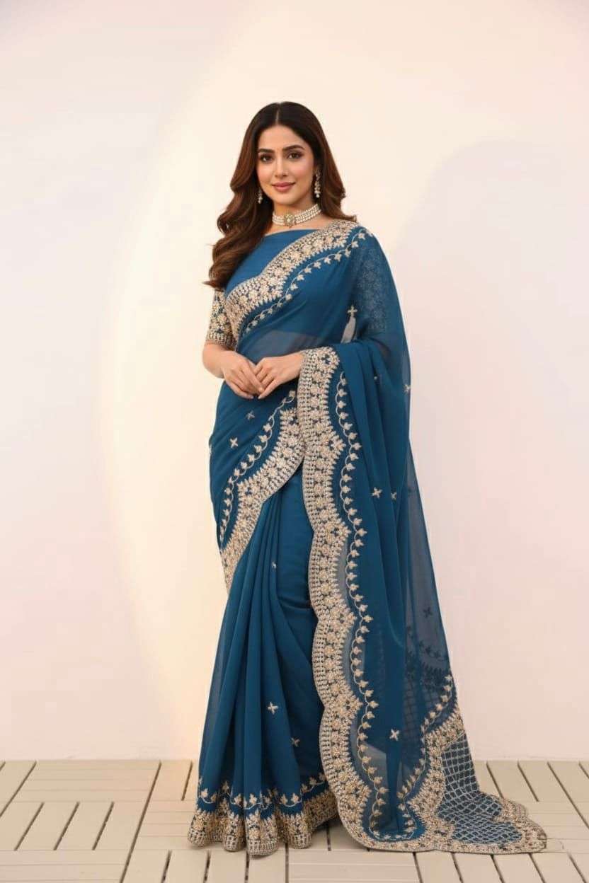STRONG AND GOOD QUALITY FAUX GEORGETTE FABRIC WITH HEAVY EMB...