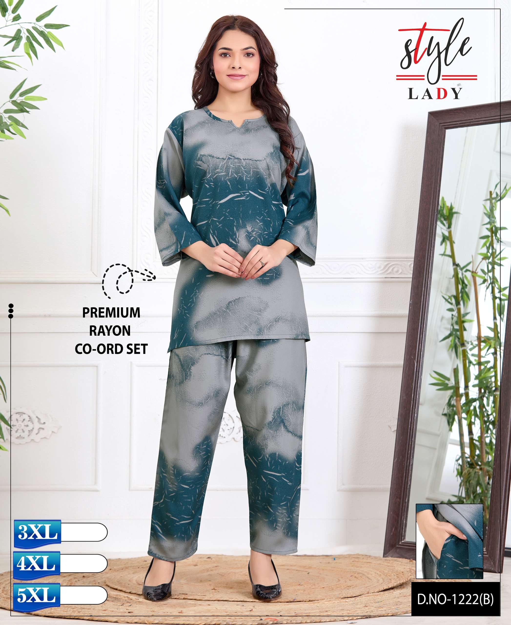 STYLE LADY 1222 SUMMER FASHION PREMIUM RAYON  CO ORD SETS WH...