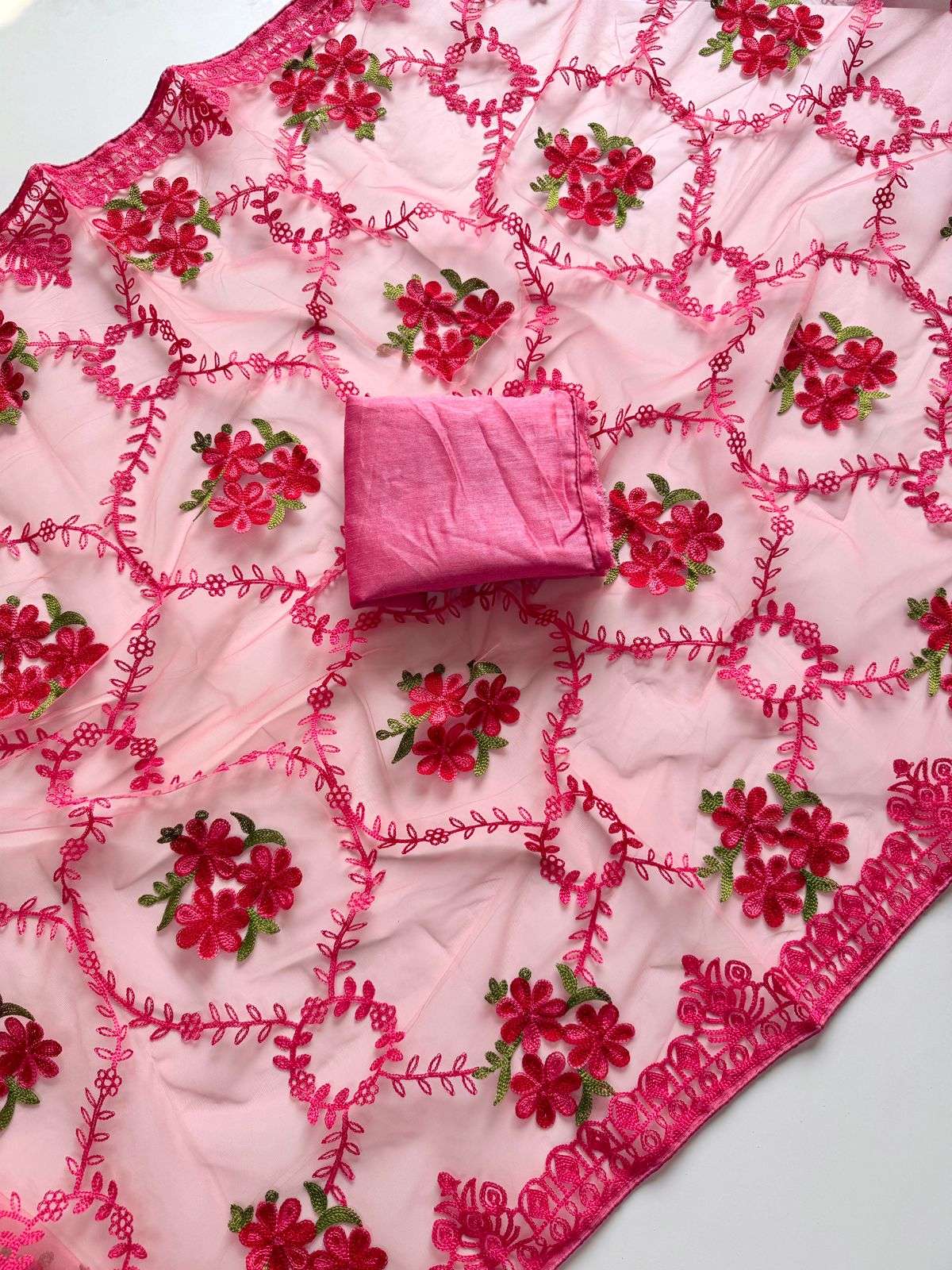  Super Net Fabric With Embroidery Work And Fancy Border on r...