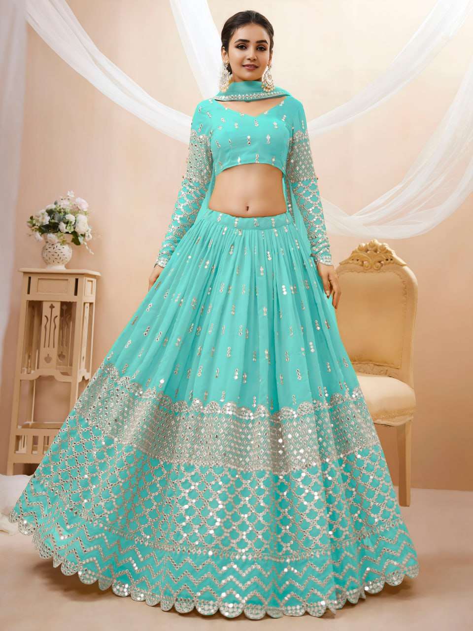  The matching Aqua Blue Sequin A refreshing sky blue george...