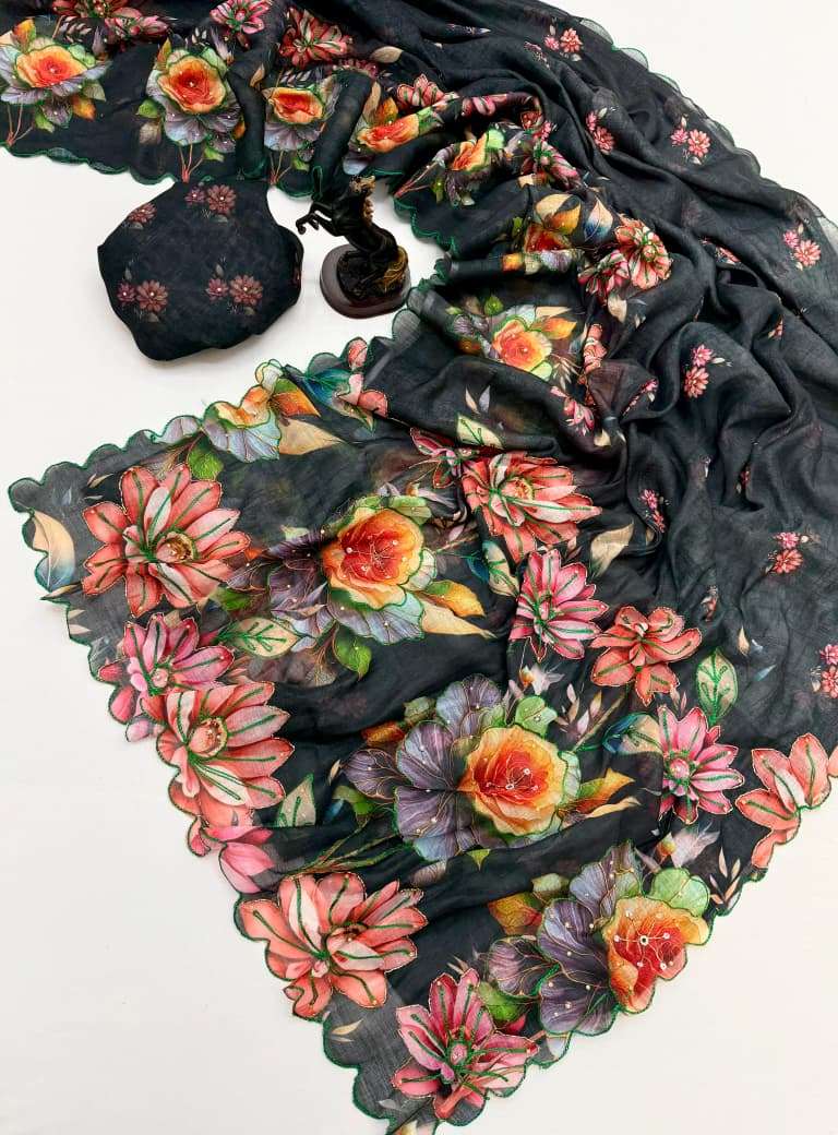  This beautiful Pure and fancy Linen fabric has elegant flo...