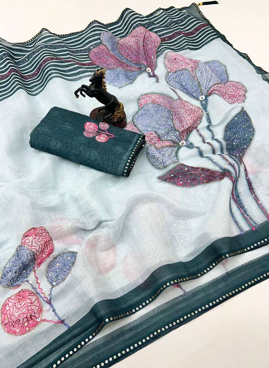This is an original and Beautiful linen fabric with pretty f...
