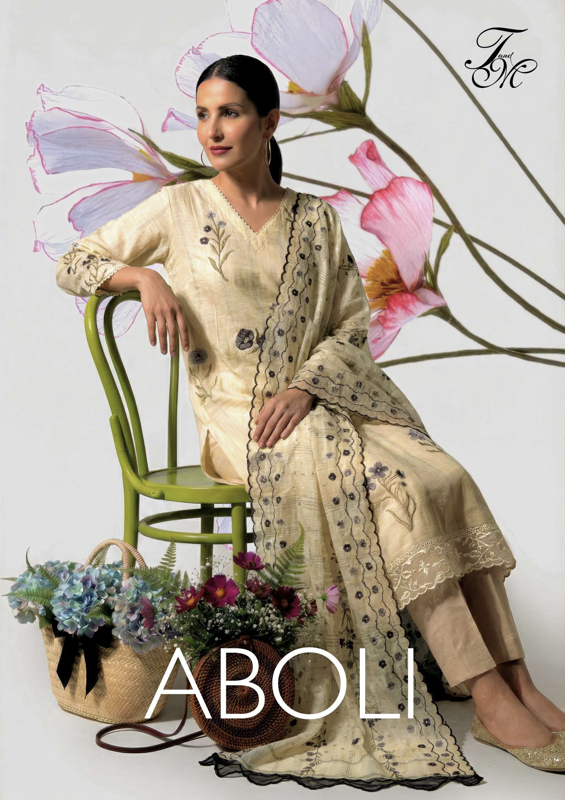 T&M ABOLI PURE LINEN ZARI DIGITAL PRINT WITH DYED EMBROIDERY...