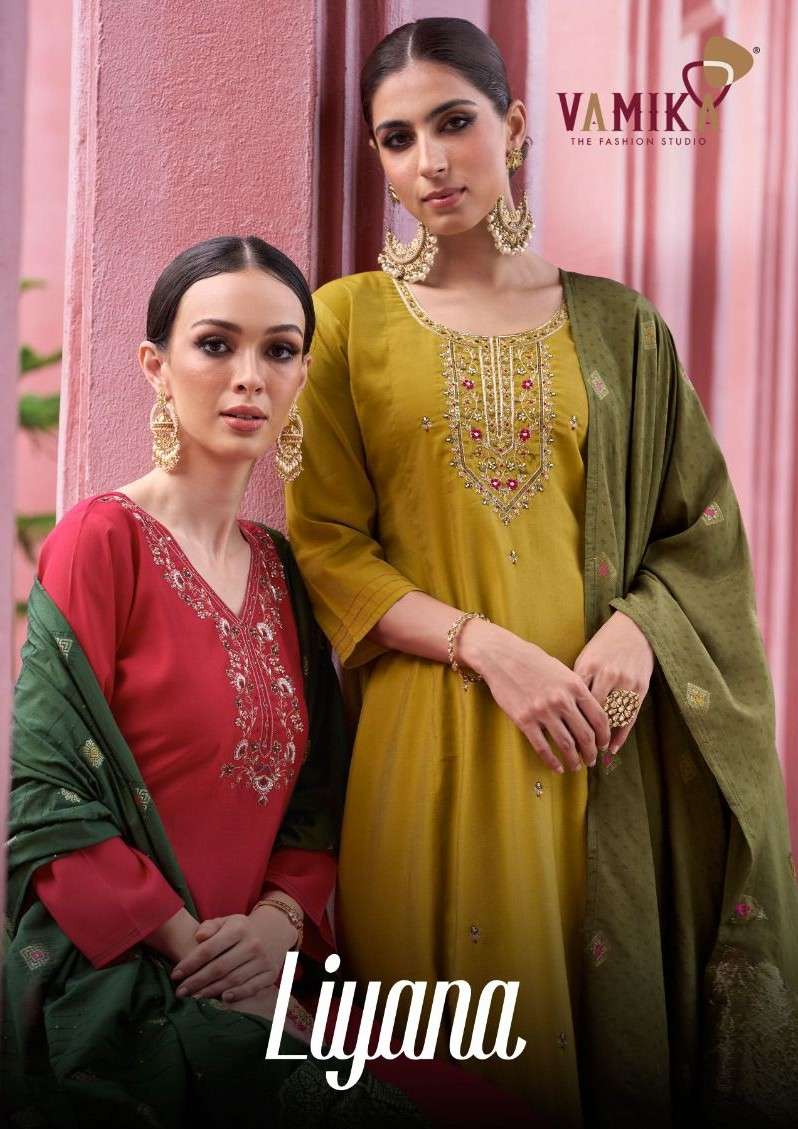 VAMIKA LIYANA SILK WITH AMERCAN CREAP HANDWORK UNSTITCH SUIT...