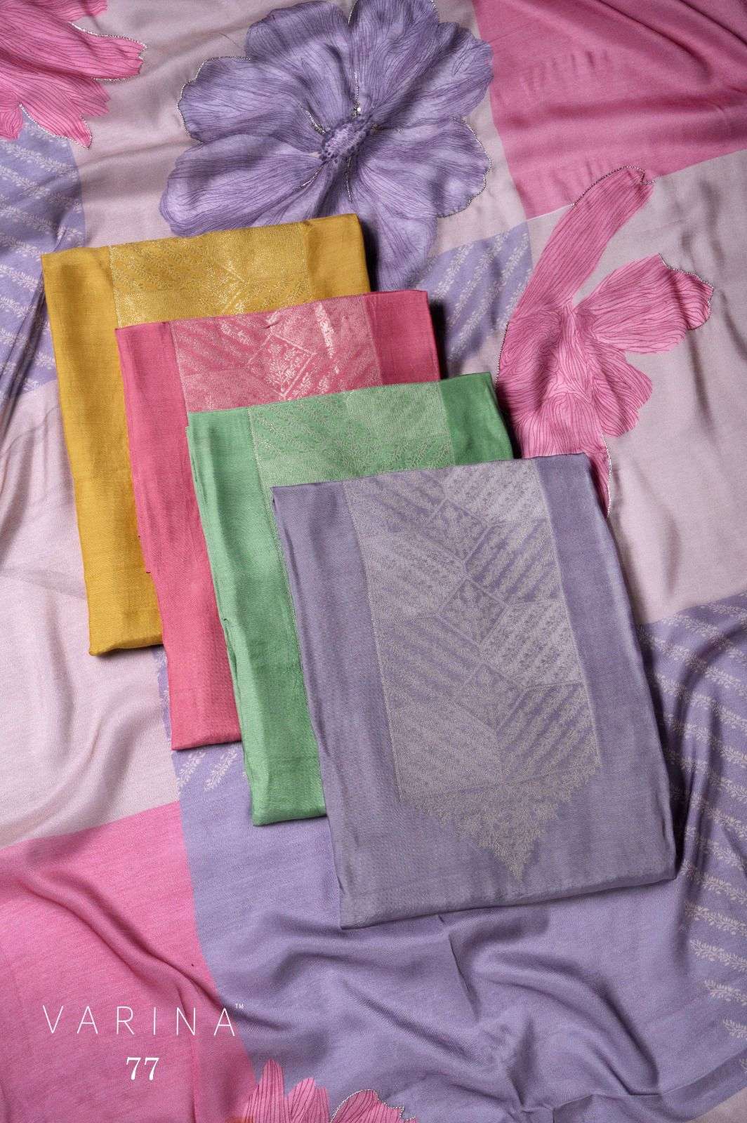 VARINA D 77 MUSLIN JAQUARD SUIT SILK DESIGNER DUPATTA SET FE...