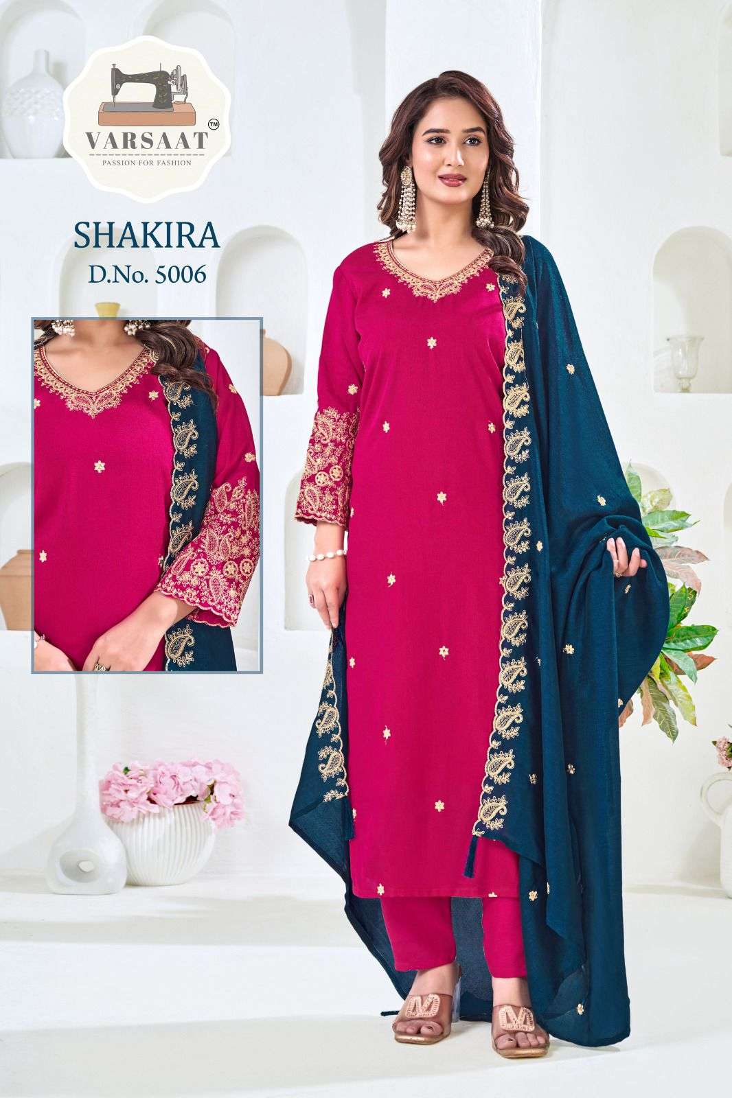 VARSAAT SAKIRA BLOOMING SLEEVESS WORK SALWAR SUIT FOR STITCH...