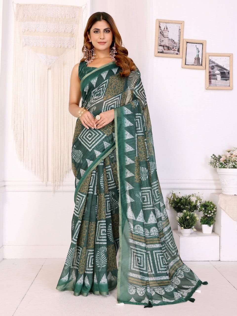 Premium Lilen Cotton Digital Print fabric regular wear Saree...