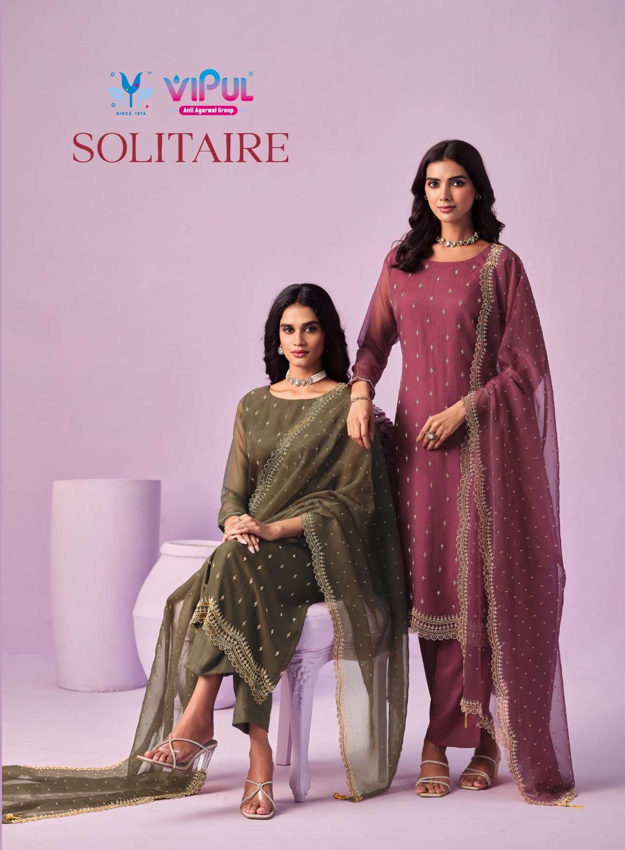 VIPUL SOLITAIRE GOLD CRINKLE CHIFFON BEADS WORK EXCLUSIVE SU...