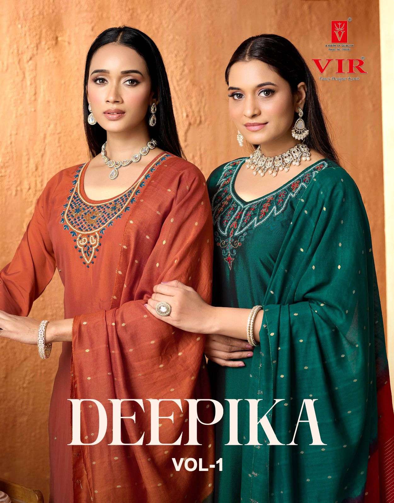 VIR DEEPIKA VOL 1 RANGEELA FABRICS EMBROIDERY NECK AND DUPAT...