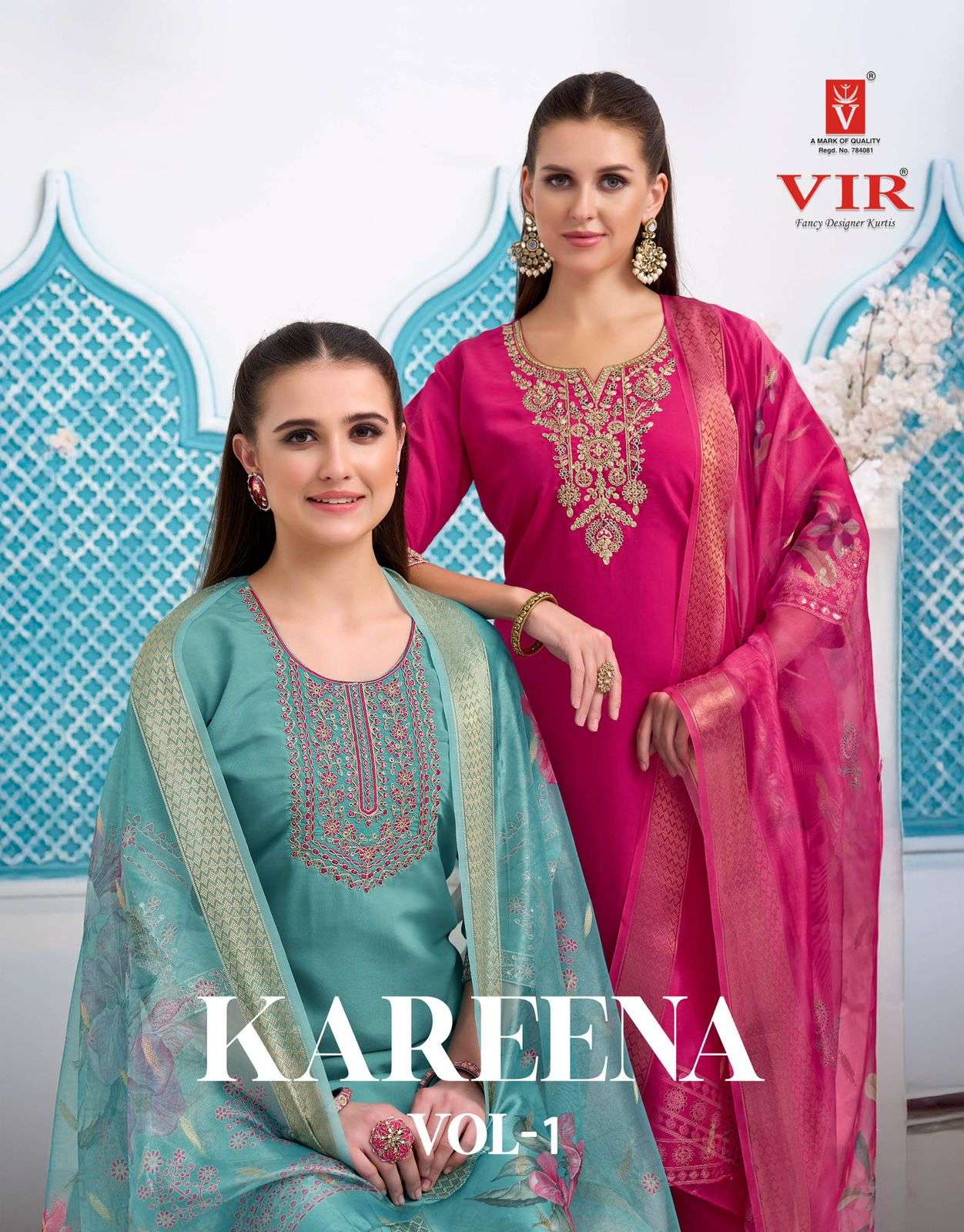 VIR KAREENA VOL 1 EMBROIDERY WORK SUIT WITH ORGENZA DUPATTA ...