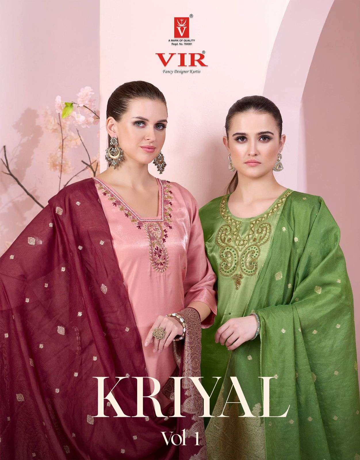 VIR KRIYA VOL 1 GLASS ROMAN WITH HAND WORK READY TO WEAR SUI...