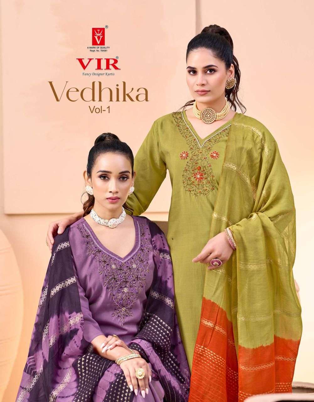 VIR VEDHIKA VOL 1 SIMMER FABRICS WITH HANDWORK 3 PIECE SUIT ...