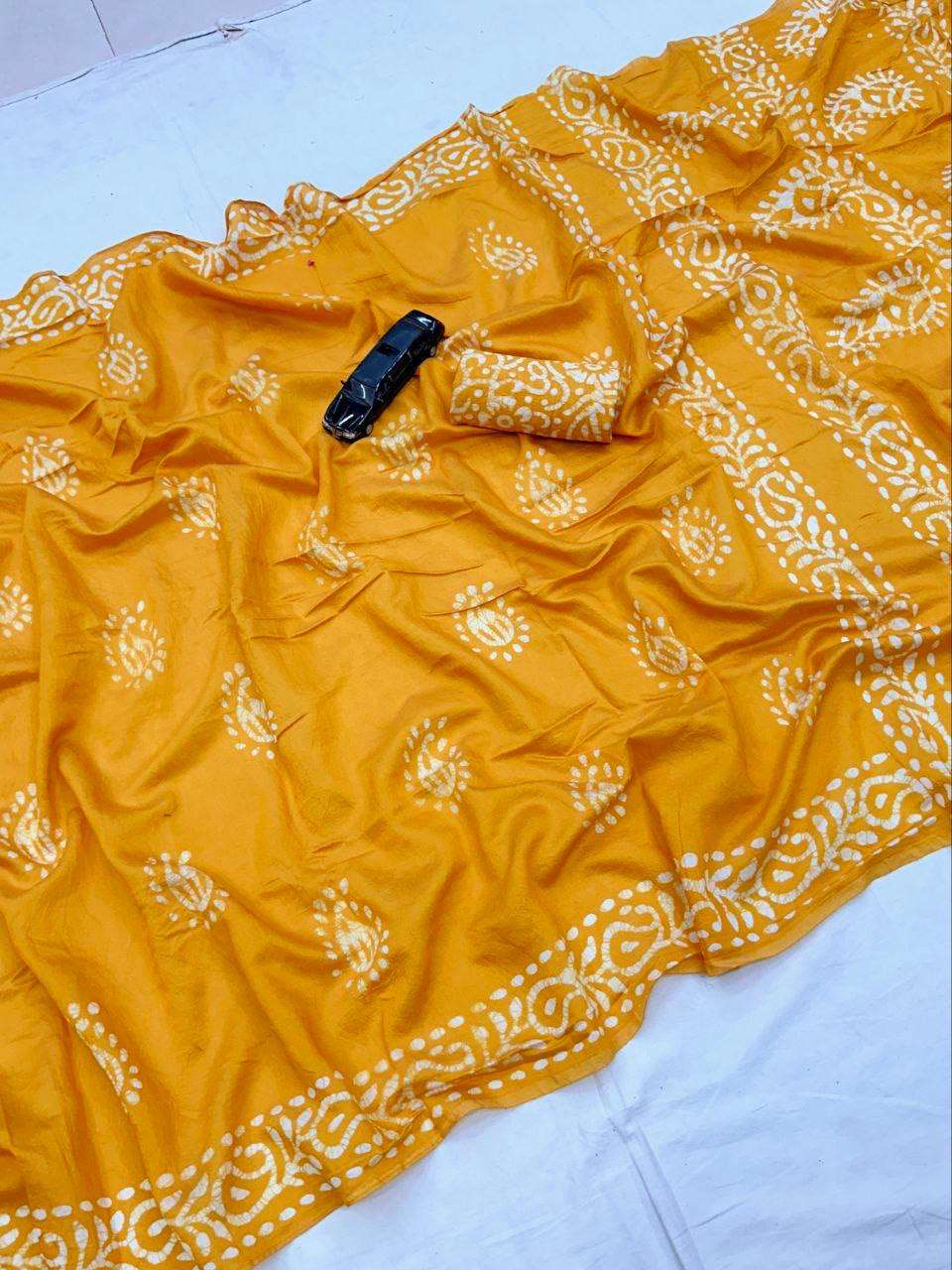 Wax batik Hand Print Pure Chanderi Soft Cotton Hand Block Ba...