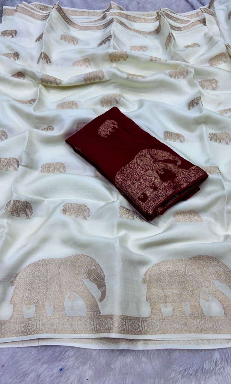  white Elephant Pure soft Viscose Khadi silk fabric with bor...