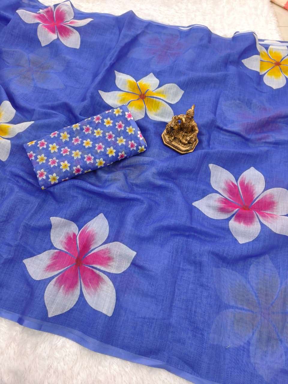 WHITE LILY PURE AND ELEGANCE LINEN FABRIC REGULAR WEAR SAREE...