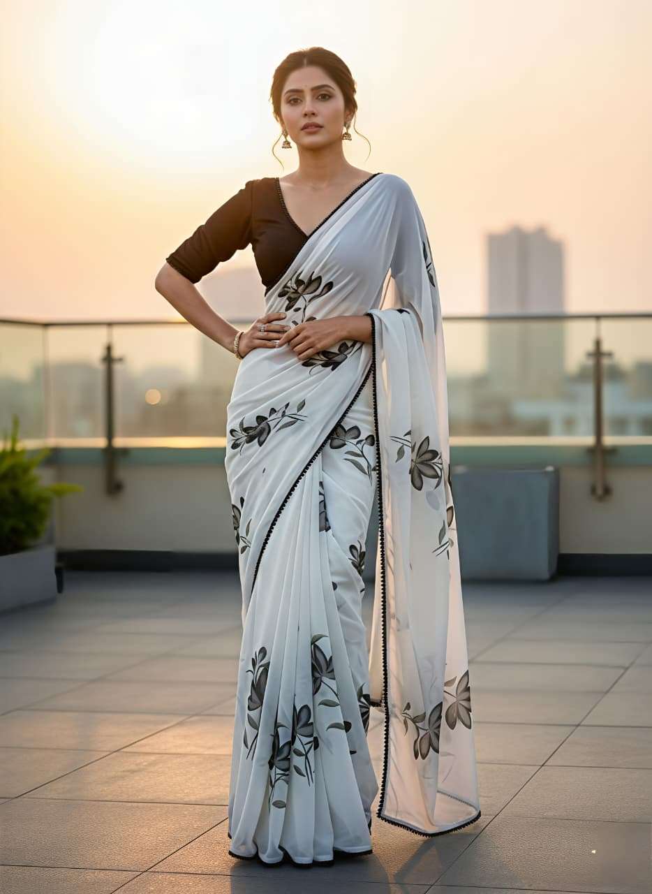 WHITE TULIP HEAVY MARSHMALLOW GEORGETTE FABRIC GRACE IN EVER...