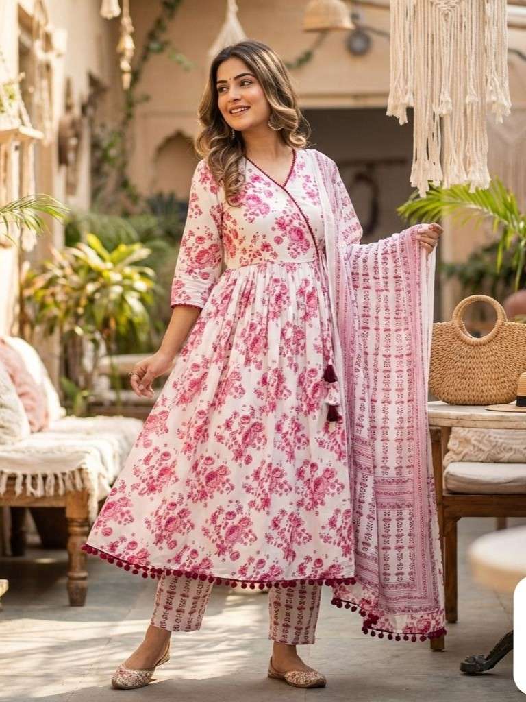 WINTER BLOOSIM PRINT COTTON ANARKALI GOWN SUIT VIRAL MEDIA D...