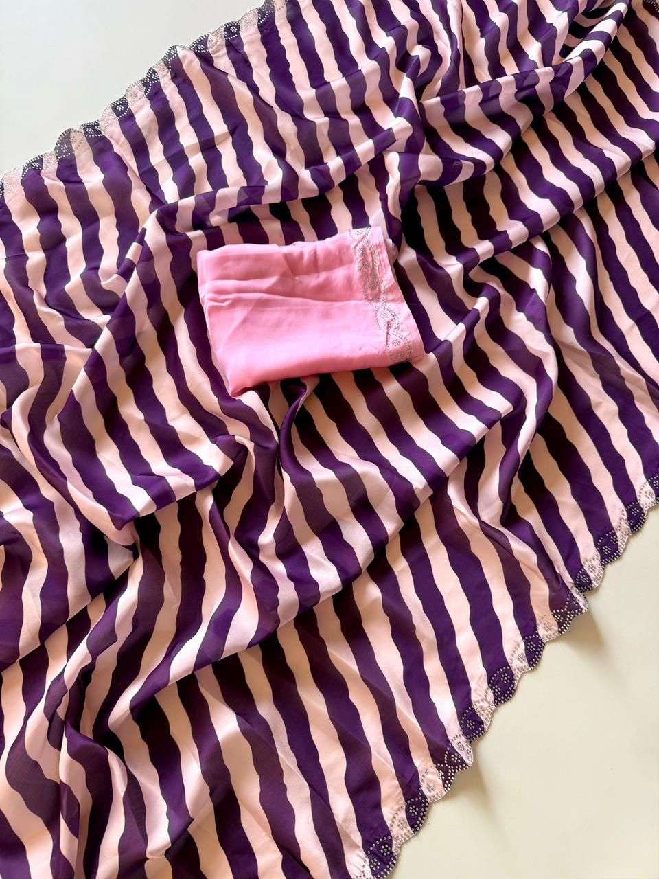 wish me Heavy Satin Georgette Fabric With Laheriya Digital P...