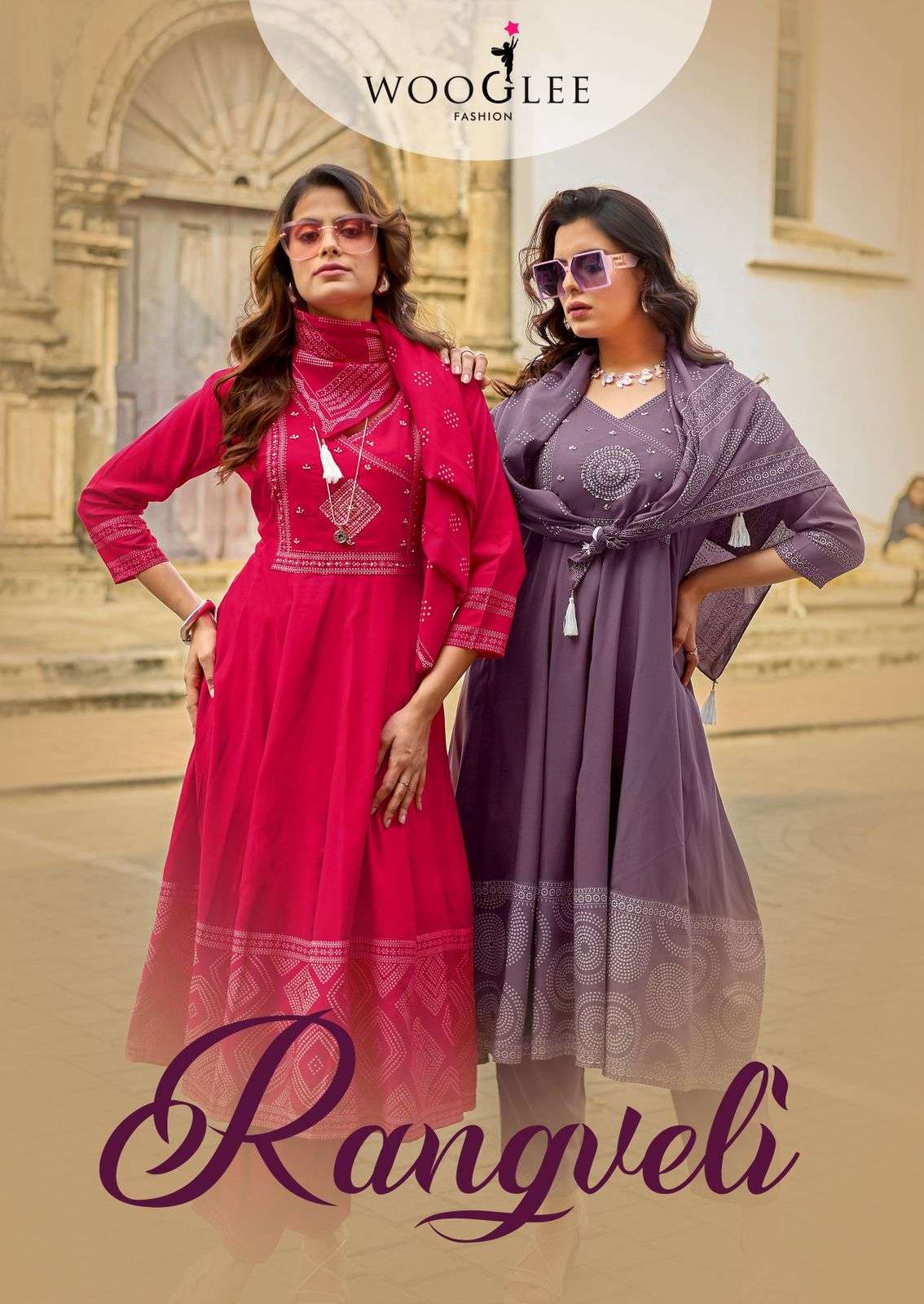 WOOGLEE RANGVELI RAYON PRINT HANDWORK KURTI SUIT FOR TRADITI...