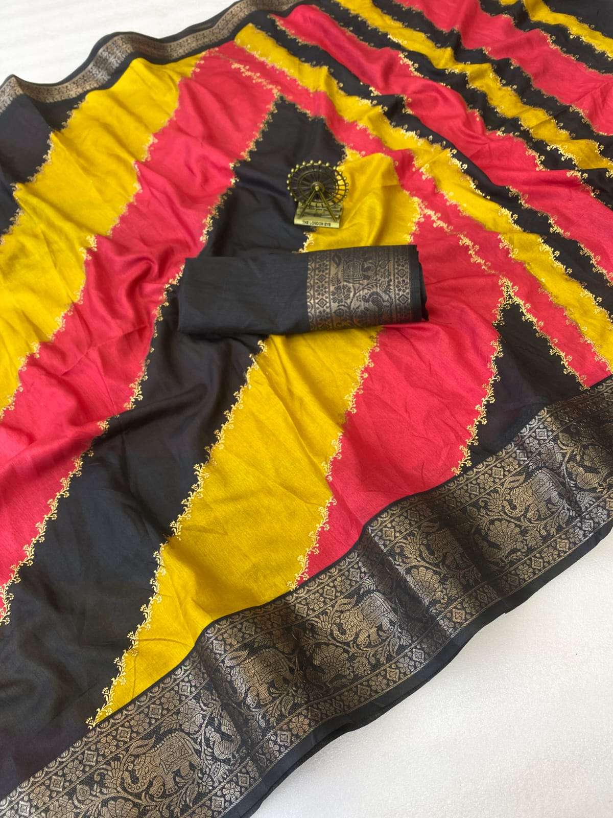 yellow Superhit printed Pure Dola Silk fabric with beautiful...