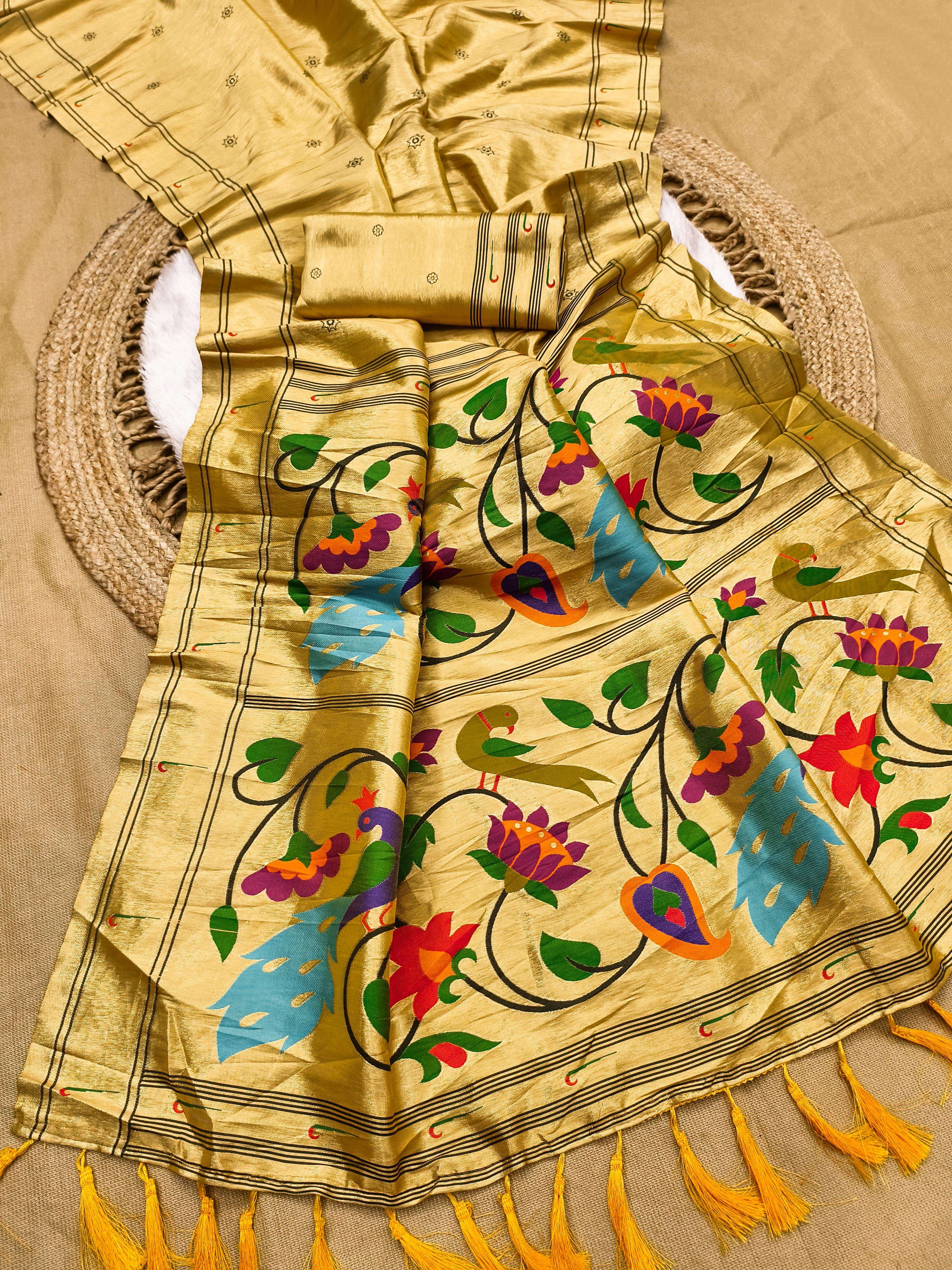 Zari Paithani- VoL 2 Soft Zari tissue Pethani silk with Peac...
