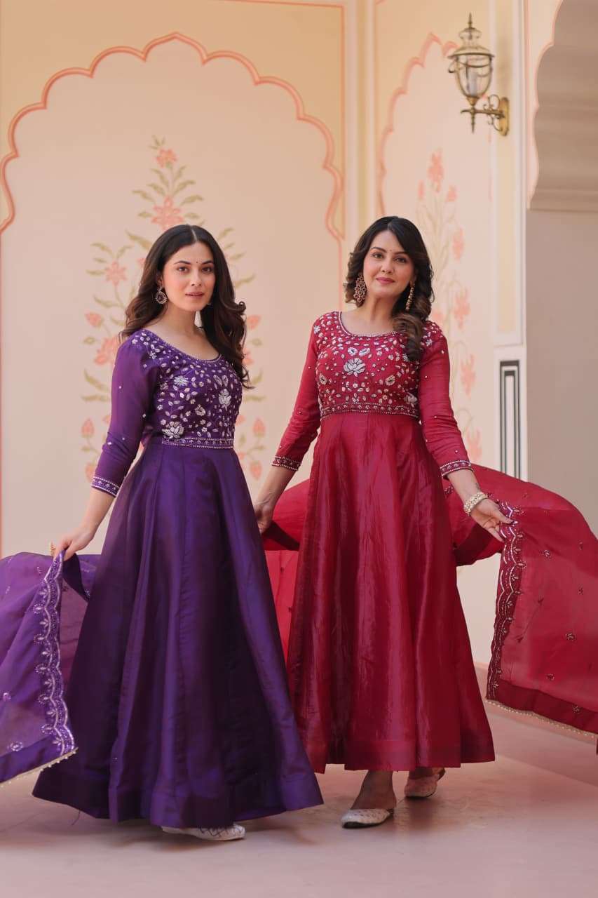 1230 GOWN DUPATTA COLLECTIONS CRUSH WITH BEADS EMBROIDERY GO...