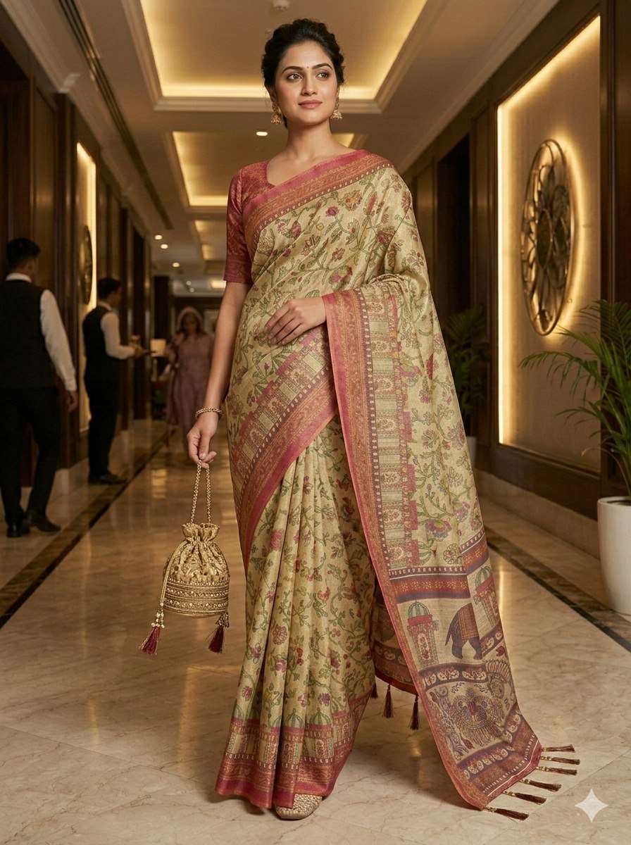 A beautiful blend of deep royal Soft premium handloom fabric...