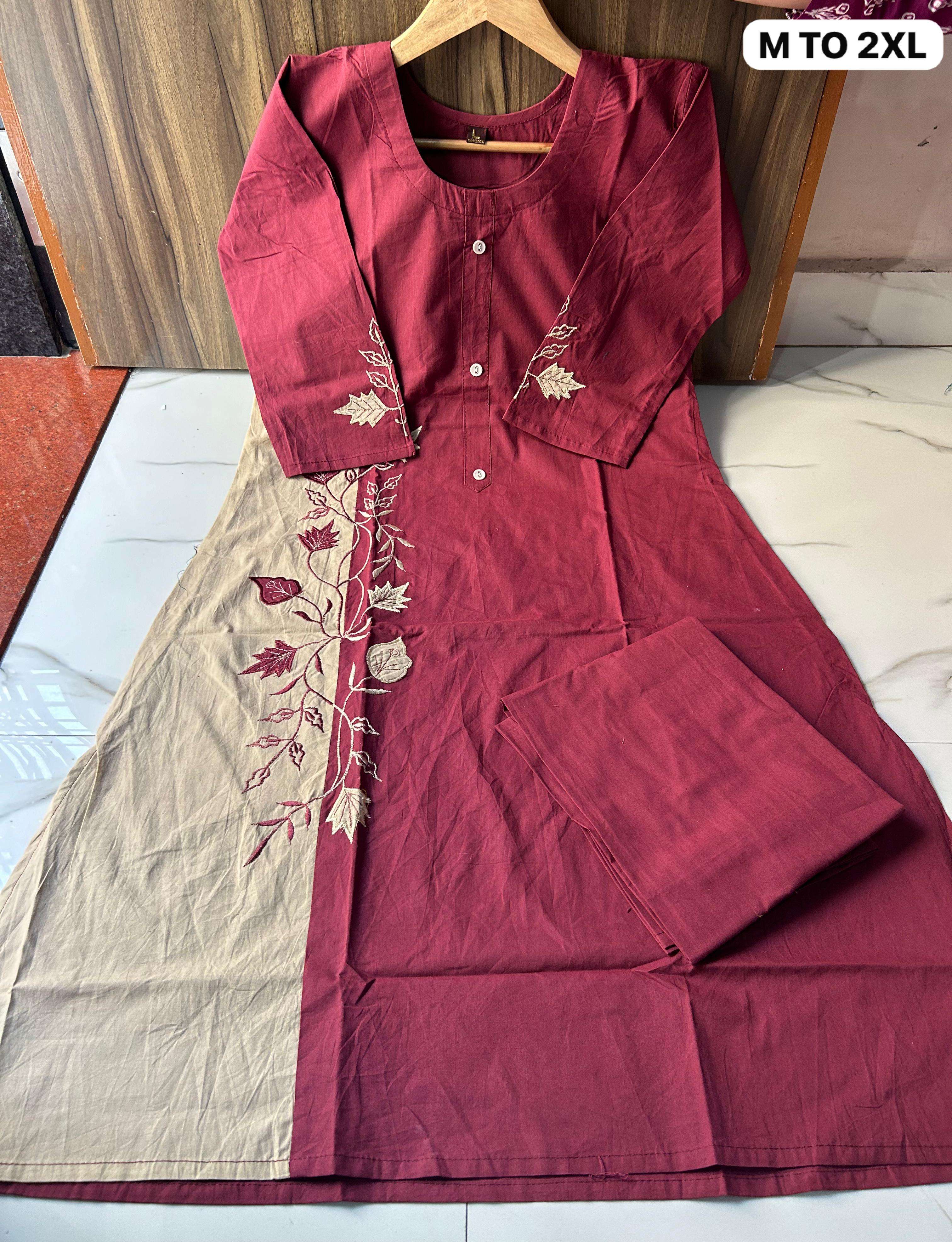 A LINE STRIGHT CUT COTTON FABRIC KURTI WITH COMFORT PLAZO AT...