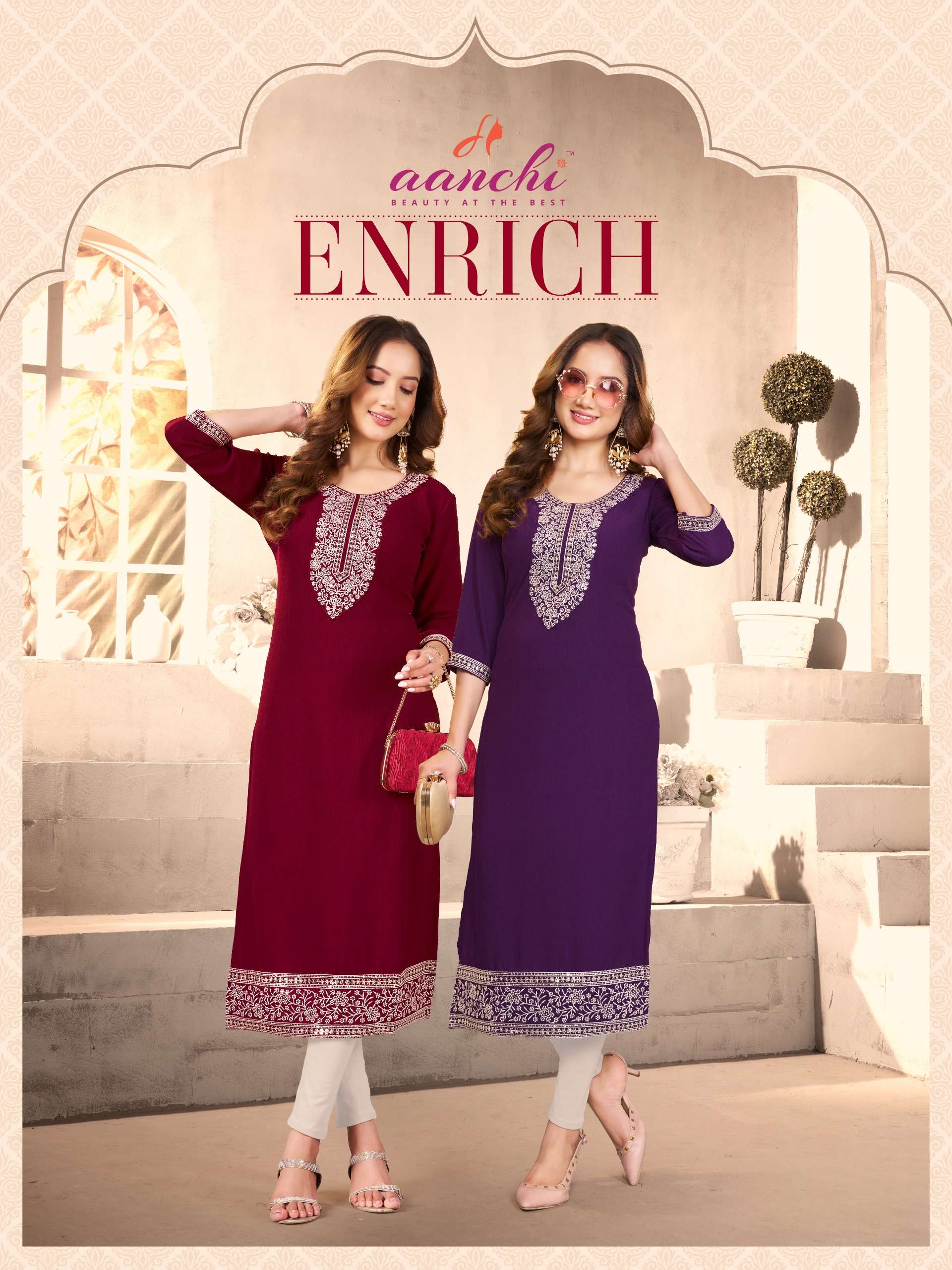 AANCHI ENRICH STRAIGHT CUT KURTI CATALOGUES BRAND STORE INDI...