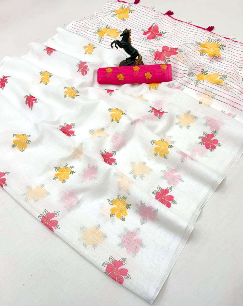 adorn super soft and comfortable linen fabric saree wholesal...