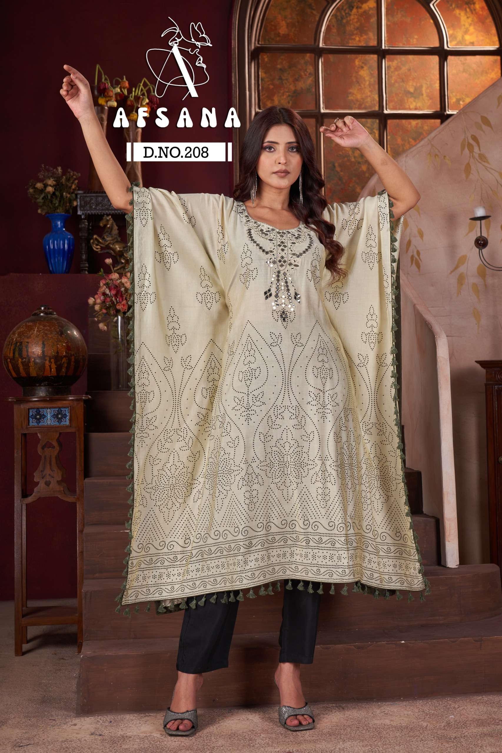 AFSANA DN 208 MODEL WITH DIGITAL REAL MIRROR WORK KAFTAN KUR...