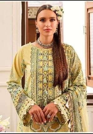 AL ZOHAIB AZ 1246 PURE COTTON PRINT AND WORK YELLOW PAKISTAN...
