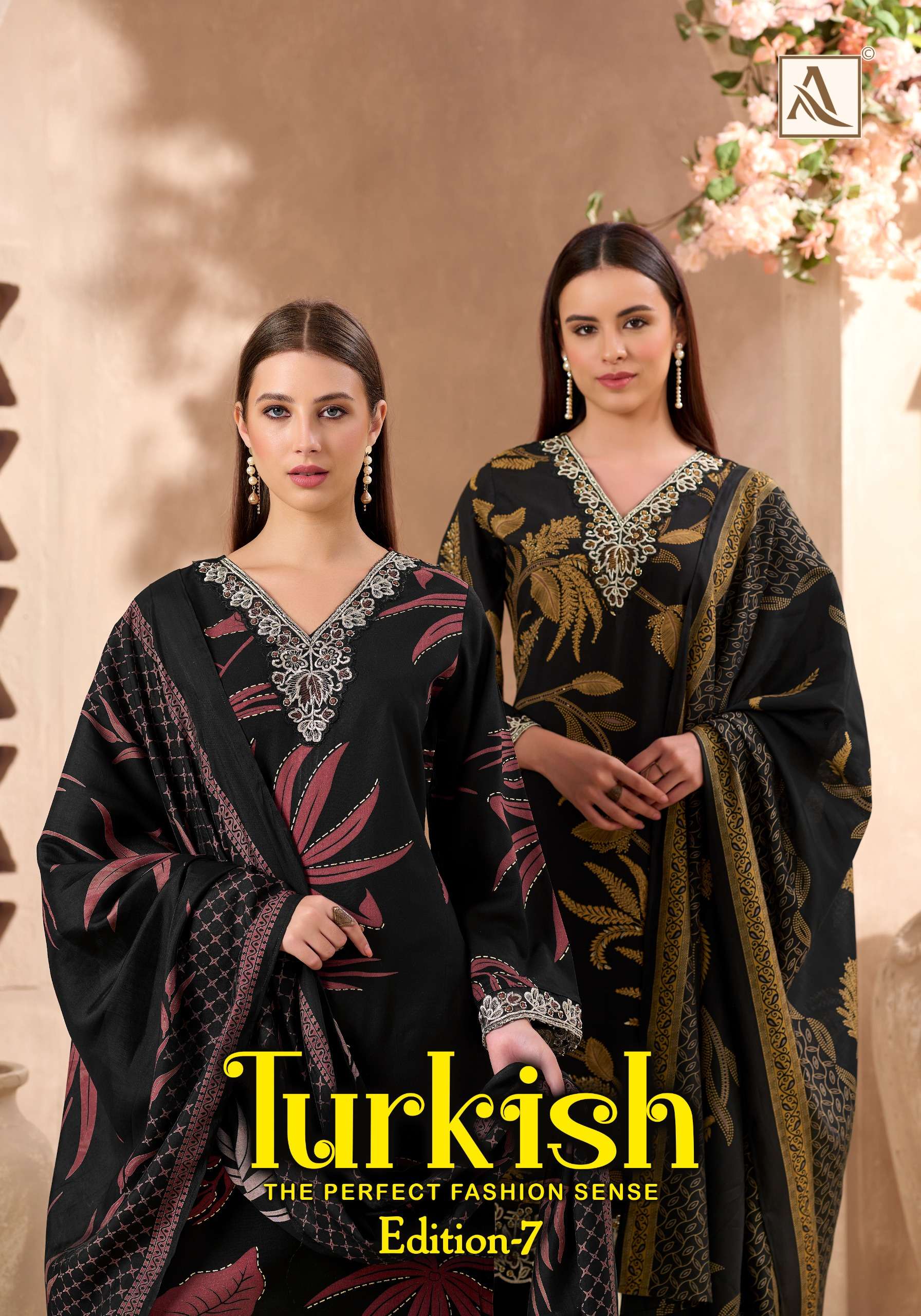 ALOK SUIT TURKISH VOL 7 RAYON BLACK FOIL PRINT SALWAR KAMEEZ...