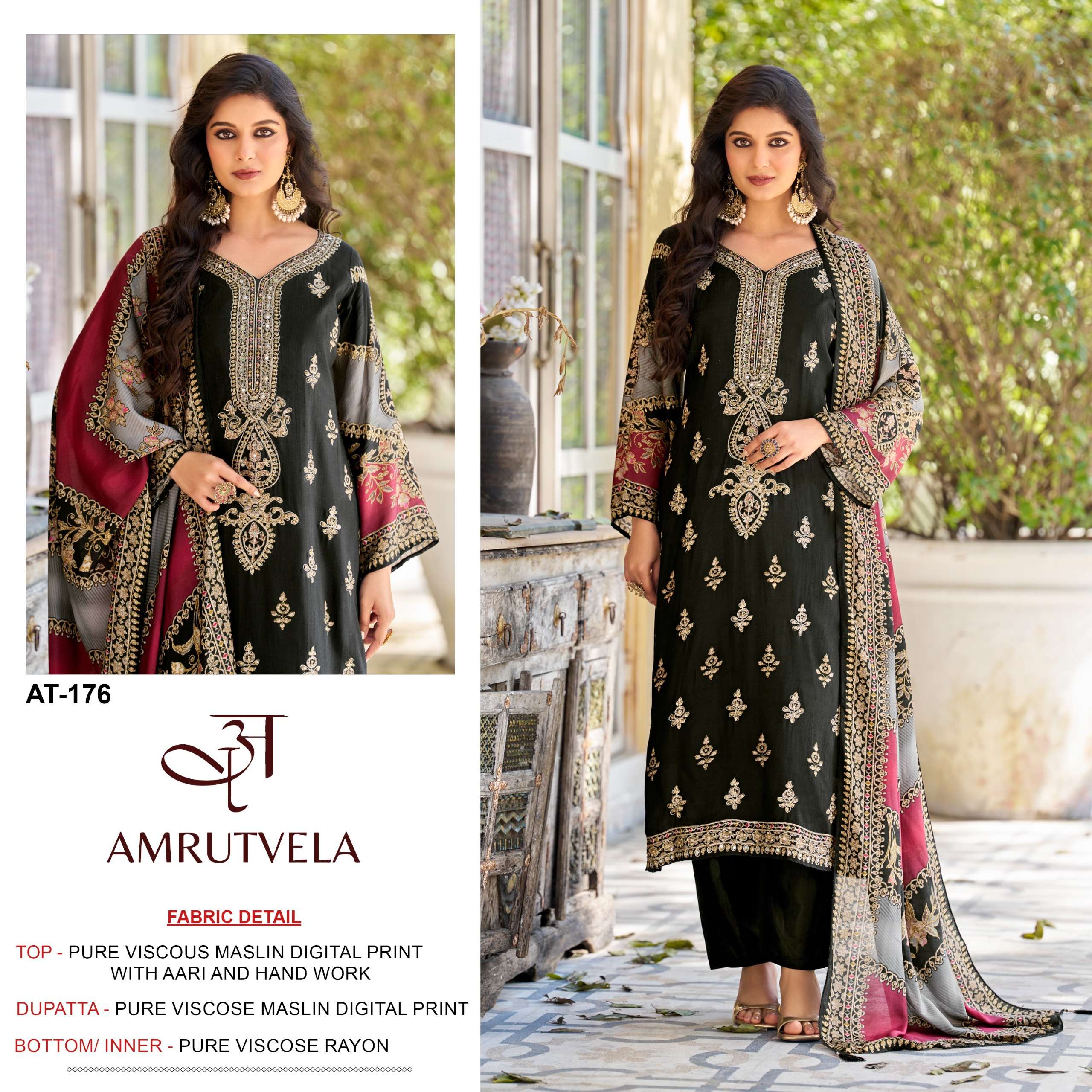 AMRUTVELA AT 176 VISCOSE MUSLIN MATERIAL DESIGNER BLACK SUIT...