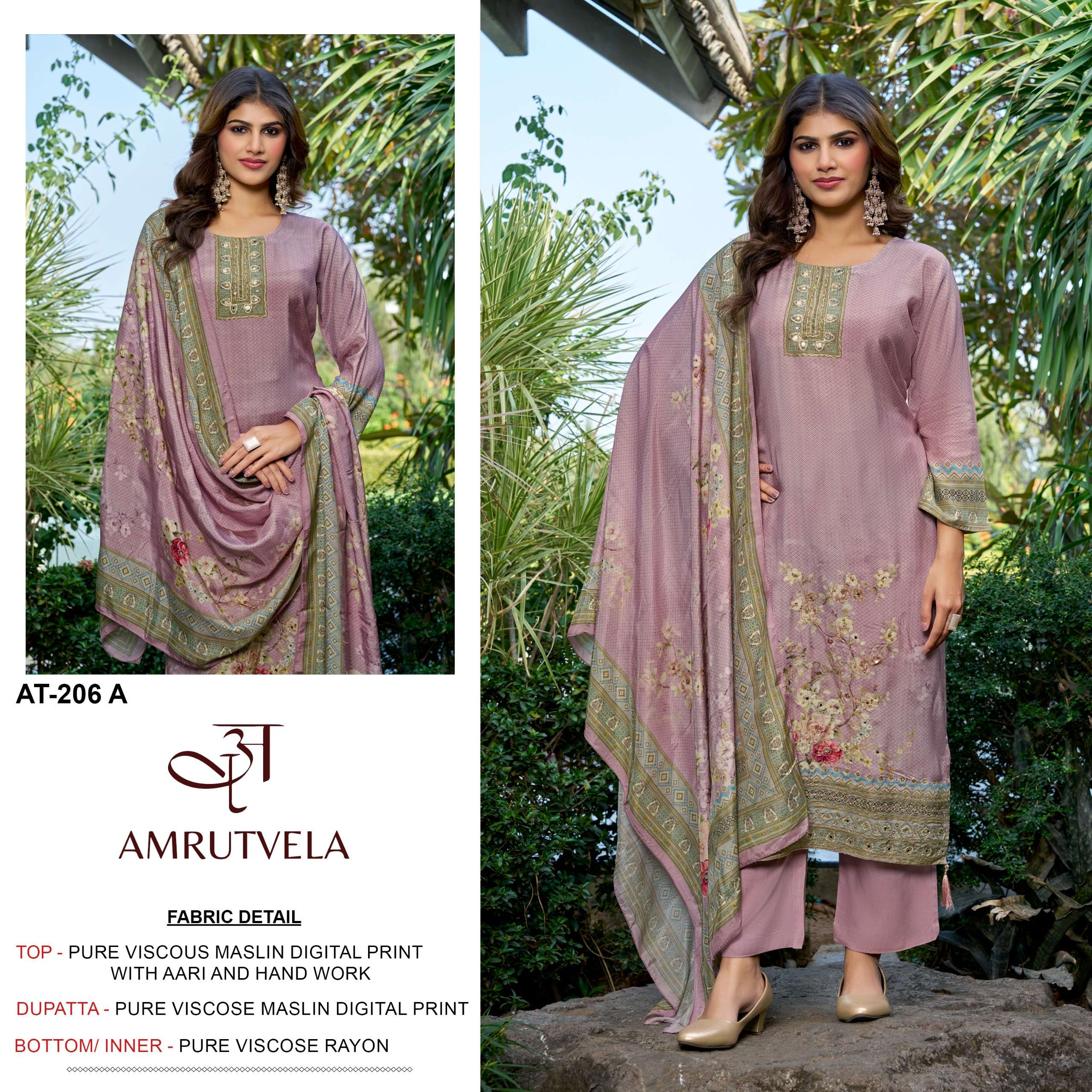 AMRUTVELA AT 206 VICOSE MUSLIN DIGITAL PRINT AARI WORK DRESS...