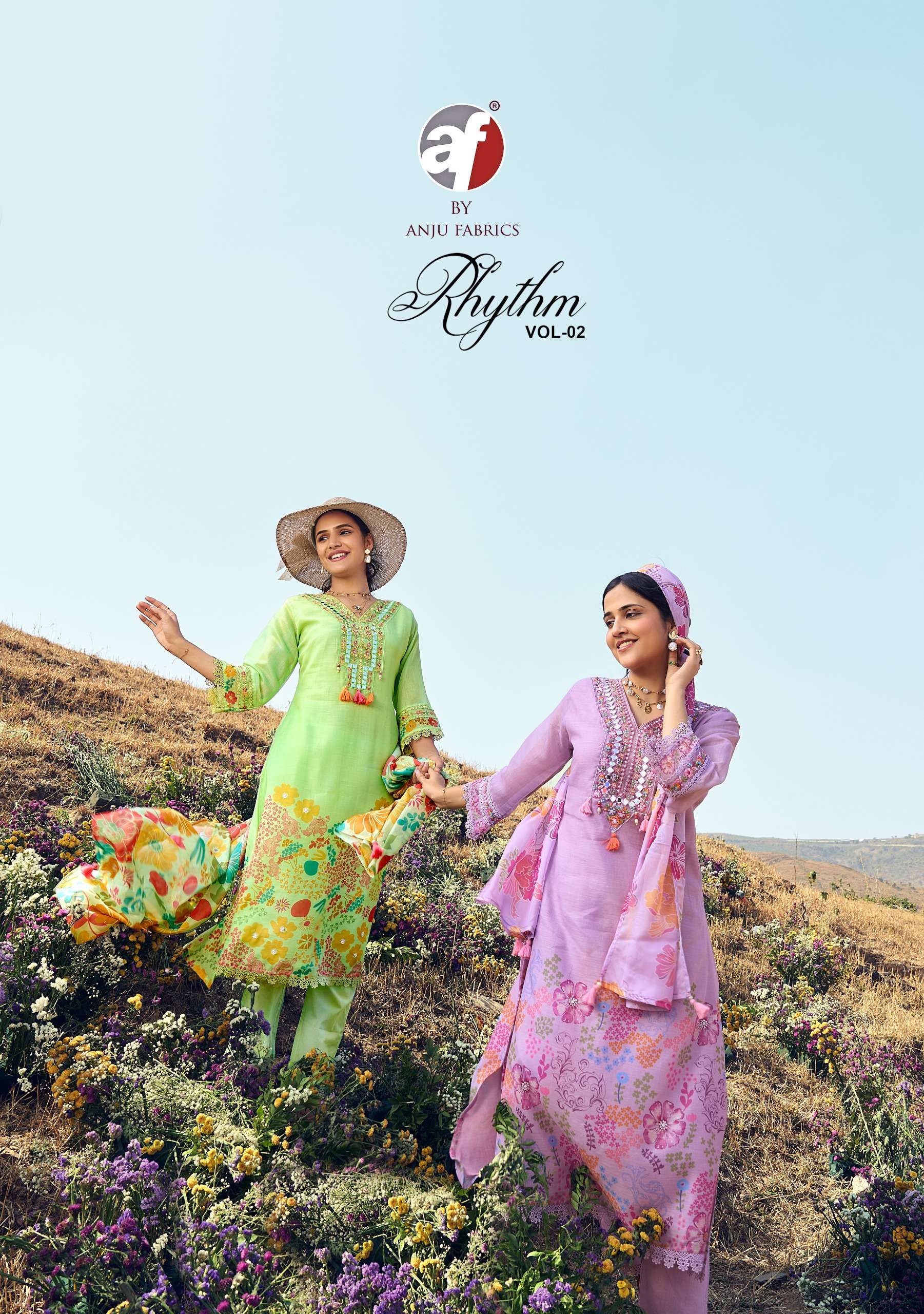 ANJU FABRICS RHYTHM VOL 2 KURTI PANT WITH DUPATTA FOR BRANDE...