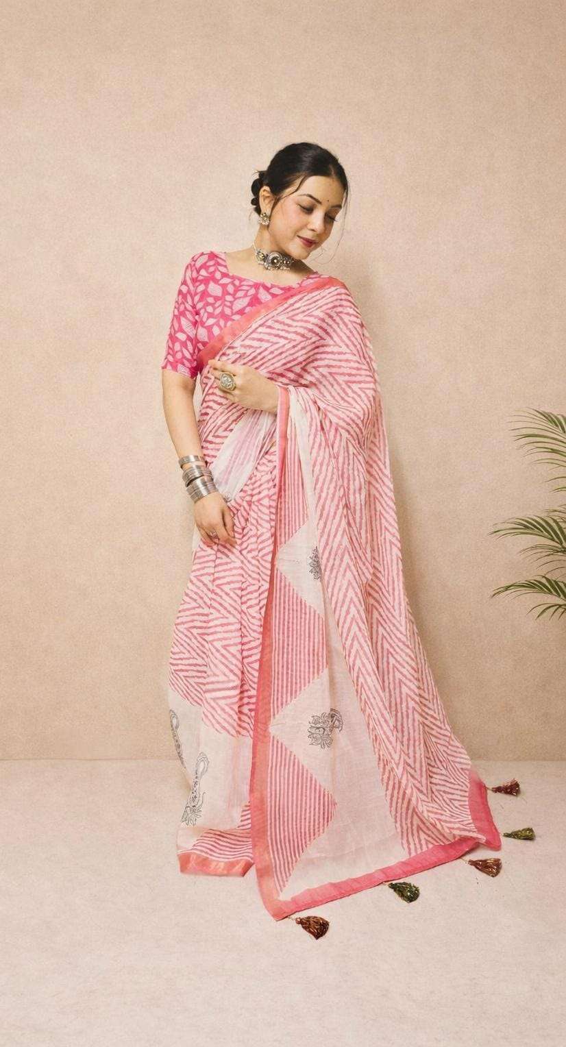 Beautiful pink made from original linen fabric with elegant ...