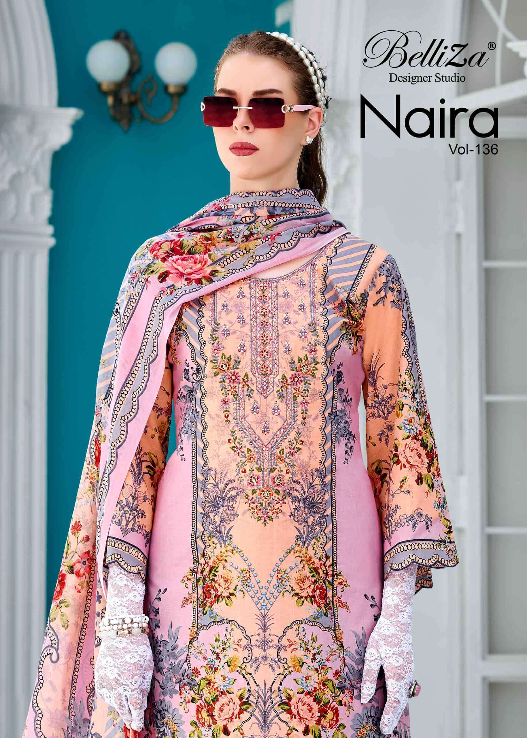 BELLIZA NAIRA VOL 136 PURE COTTON AND PRINTED SUIT FESTIVL S...